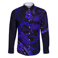 Polynesian Turtle Valentine Family Matching Puletasi and Hawaiian Shirt You And Me Navy Blue Hibiscus Heart LT01 Dad's Shirt - Long Sleeve Blue - Polynesian Pride