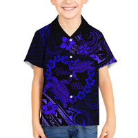 Polynesian Turtle Valentine Family Matching Tank Maxi Dress and Hawaiian Shirt You And Me Navy Blue Hibiscus Heart LT01 Son's Shirt Blue - Polynesian Pride