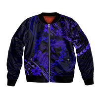 Polynesian Turtle Valentine Sleeve Zip Bomber Jacket You And Me Navy Blue Hibiscus Heart LT01 Unisex Blue - Polynesian Pride