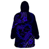 Polynesian Turtle Valentine Wearable Blanket Hoodie You And Me Navy Blue Hibiscus Heart LT01 - Polynesian Pride