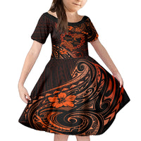 Polynesian Turtle Valentine Family Matching Puletasi and Hawaiian Shirt You And Me Orange Hibiscus Heart LT01 Daughter's Dress Orange - Polynesian Pride