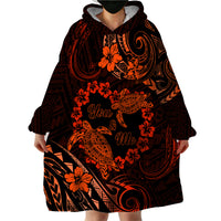 Polynesian Turtle Valentine Wearable Blanket Hoodie You And Me Orange Hibiscus Heart LT01 - Polynesian Pride