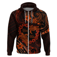 Polynesian Turtle Valentine Zip Hoodie You And Me Orange Hibiscus Heart LT01 Zip Hoodie Orange - Polynesian Pride