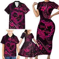 Polynesian Turtle Valentine Family Matching Short Sleeve Bodycon Dress and Hawaiian Shirt You And Me Pink Hibiscus Heart LT01 - Polynesian Pride