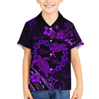 Polynesian Turtle Valentine Family Matching Long Sleeve Bodycon Dress and Hawaiian Shirt You And Me Purple Hibiscus Heart LT01 Son's Shirt Purple - Polynesian Pride