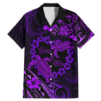 Polynesian Turtle Valentine Family Matching Mermaid Dress and Hawaiian Shirt You And Me Purple Hibiscus Heart LT01 Dad's Shirt - Short Sleeve Purple - Polynesian Pride
