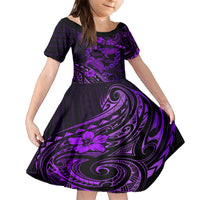 Polynesian Turtle Valentine Family Matching Short Sleeve Bodycon Dress and Hawaiian Shirt You And Me Purple Hibiscus Heart LT01 Daughter's Dress Purple - Polynesian Pride
