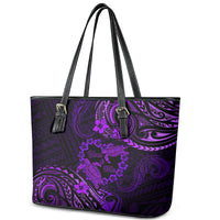 Polynesian Turtle Valentine Leather Tote Bag You And Me Purple Hibiscus Heart LT01 - Polynesian Pride