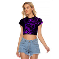 Polynesian Turtle Valentine Raglan Cropped T Shirt You And Me Purple Hibiscus Heart LT01 Female Purple - Polynesian Pride