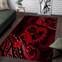 Polynesian Turtle Valentine Area Rug You And Me Red Hibiscus Heart LT01 Red - Polynesian Pride