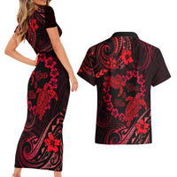 Polynesian Turtle Valentine Couples Matching Short Sleeve Bodycon Dress and Hawaiian Shirt You And Me Red Hibiscus Heart LT01 - Polynesian Pride