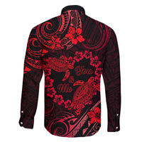 Polynesian Turtle Valentine Family Matching Off Shoulder Long Sleeve Dress and Hawaiian Shirt You And Me Red Hibiscus Heart LT01 - Polynesian Pride
