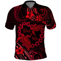 Polynesian Turtle Valentine Polo Shirt You And Me Red Hibiscus Heart LT01 Red - Polynesian Pride