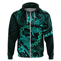 Polynesian Turtle Valentine Zip Hoodie You And Me Turquoise Hibiscus Heart LT01 Zip Hoodie Turquoise - Polynesian Pride