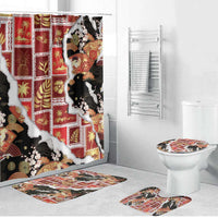 Hawaii Japanese Culture Black Bathroom Set Spring Cranes Aloha Pattern