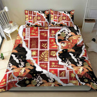 Hawaii Japanese Culture Black Bedding Set Spring Cranes Aloha Pattern