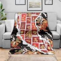 Hawaii Japanese Culture Black Blanket Spring Cranes Aloha Pattern