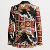 Hawaii Japanese Culture Black Blazer Spring Cranes Aloha Pattern