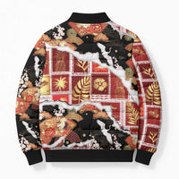 Hawaii Japanese Culture Black Bomber Puffer Jacket Spring Cranes Aloha Pattern
