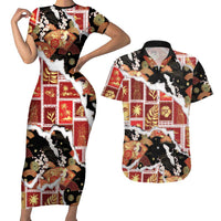 Hawaii Japanese Culture Black Couples Matching Short Sleeve Bodycon Dress and Hawaiian Shirt Spring Cranes Aloha Pattern