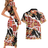 Hawaii Japanese Culture Black Couples Matching Short Sleeve Bodycon Dress and Hawaiian Shirt Spring Cranes Aloha Pattern