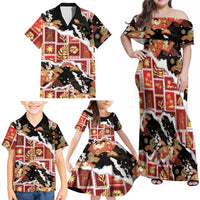 Hawaii Japanese Culture Black Family Matching Off Shoulder Maxi Dress and Hawaiian Shirt Spring Cranes Aloha Pattern