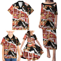 Hawaii Japanese Culture Black Family Matching Puletasi and Hawaiian Shirt Spring Cranes Aloha Pattern