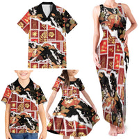 Hawaii Japanese Culture Black Family Matching Tank Maxi Dress and Hawaiian Shirt Spring Cranes Aloha Pattern