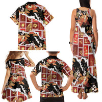 Hawaii Japanese Culture Black Family Matching Tank Maxi Dress and Hawaiian Shirt Spring Cranes Aloha Pattern