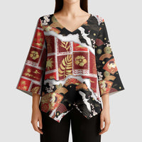Hawaii Japanese Culture Black Kimono Sleeve Blouse Spring Cranes Aloha Pattern
