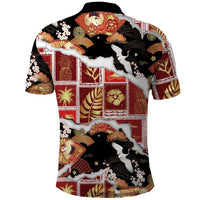 Hawaii Japanese Culture Black Polo Shirt Spring Cranes Aloha Pattern