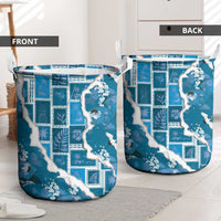 Hawaii Japanese Culture Blue Laundry Basket Spring Cranes Aloha Pattern