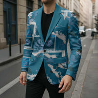 Hawaii Japanese Culture Blue Blazer Spring Cranes Aloha Pattern