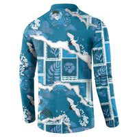 Hawaii Japanese Culture Blue Button Sweatshirt Spring Cranes Aloha Pattern