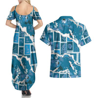 Hawaii Japanese Culture Blue Couples Matching Summer Maxi Dress and Hawaiian Shirt Spring Cranes Aloha Pattern