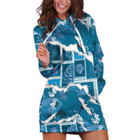 Hawaii Japanese Culture Blue Hoodie Dress Spring Cranes Aloha Pattern LT01 Blue - Polynesian Pride