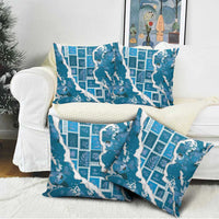 Hawaii Japanese Culture Blue Pillow Cover Spring Cranes Aloha Pattern