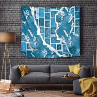 Hawaii Japanese Culture Blue Tapestry Spring Cranes Aloha Pattern