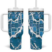 Hawaii Japanese Culture Blue Tumbler With Handle Spring Cranes Aloha Pattern
