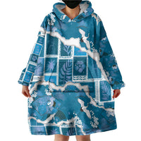 Hawaii Japanese Culture Blue Wearable Blanket Hoodie Spring Cranes Aloha Pattern LT01 - Polynesian Pride