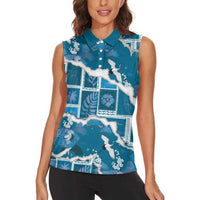 Hawaii Japanese Culture Blue Women Sleeveless Polo Shirt Spring Cranes Aloha Pattern