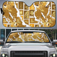 Hawaii Japanese Culture Gold Auto Sun Shade Spring Cranes Aloha Pattern