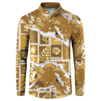 Hawaii Japanese Culture Gold Button Sweatshirt Spring Cranes Aloha Pattern