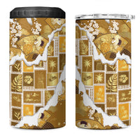 Hawaii Japanese Culture Gold 4 in 1 Can Cooler Tumbler Spring Cranes Aloha Pattern