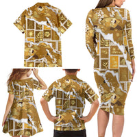 Hawaii Japanese Culture Gold Family Matching Long Sleeve Bodycon Dress and Hawaiian Shirt Spring Cranes Aloha Pattern