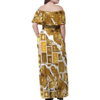 Hawaii Japanese Culture Gold Family Matching Off Shoulder Maxi Dress and Hawaiian Shirt Spring Cranes Aloha Pattern