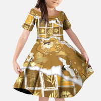 Hawaii Japanese Culture Gold Family Matching Puletasi and Hawaiian Shirt Spring Cranes Aloha Pattern