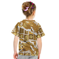 Hawaii Japanese Culture Gold Kid T Shirt Spring Cranes Aloha Pattern