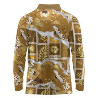 Hawaii Japanese Culture Gold Long Sleeve Polo Shirt Spring Cranes Aloha Pattern LT01 - Polynesian Pride