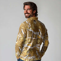 Hawaii Japanese Culture Gold Long Sleeve Polo Shirt Spring Cranes Aloha Pattern LT01 - Polynesian Pride